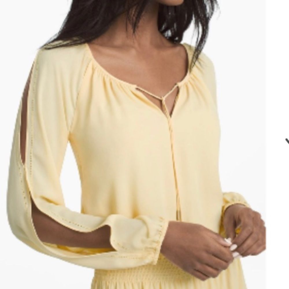 White House Black Market Pale Yellow Long Sleeve Dress, Size 0 - Picture 3 of 12